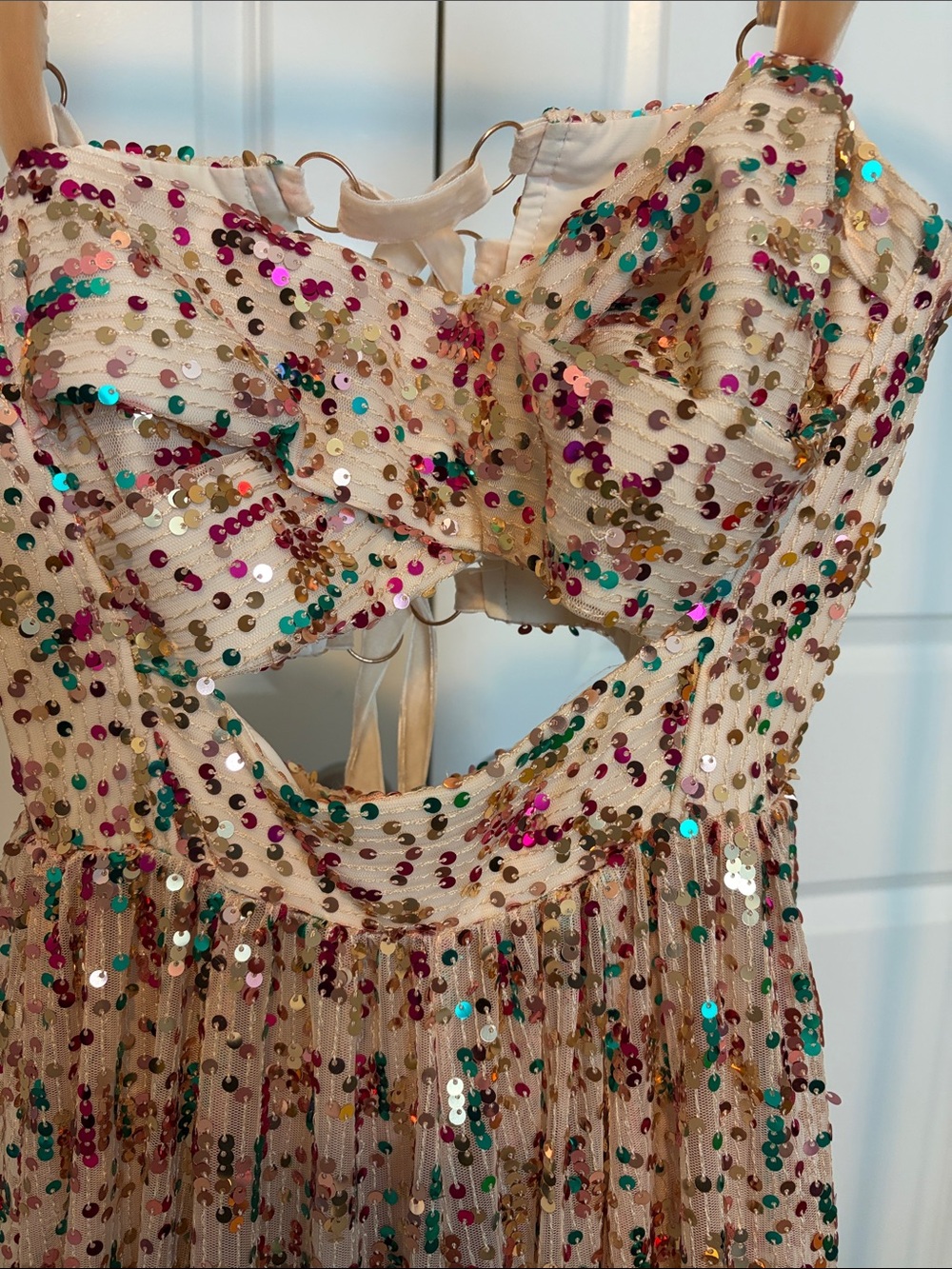 Sabina Musayev Pixie Sequin nude A line mid Dress with front cut out - Picture 3 of 14